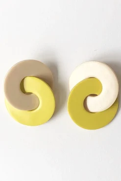 Hattie Buzzard Athena Ecru & Lime Circle Earrings* Earrings