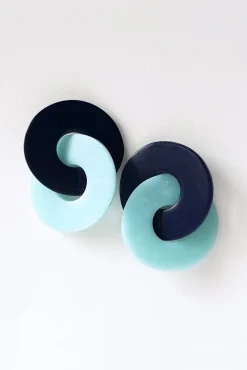 Hattie Buzzard Athena Navy Blue & Seafoam Circle Earrings* Earrings