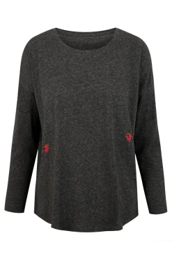 Ingmarson Embroidered Strawberry Slub Grey T-Shirt* T-Shirts & Tops