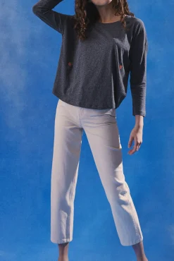 Ingmarson Embroidered Strawberry Slub Grey T-Shirt* T-Shirts & Tops