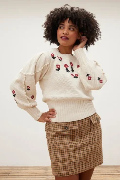 Fabienne Chapot Rizo Floral Embroidered Cream Jumper* Knitwear & Sweatshirts