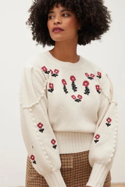 Fabienne Chapot Rizo Floral Embroidered Cream Jumper* Knitwear & Sweatshirts