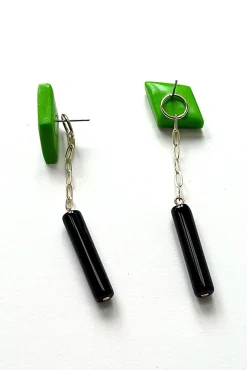 Hattie Buzzard Gaia Spring Green With Black Beads 2-in-1 Earrings* Earrings
