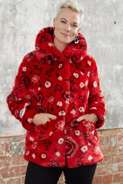 Jakke Tilly Red Paisley Faux Fur Coat* Coats