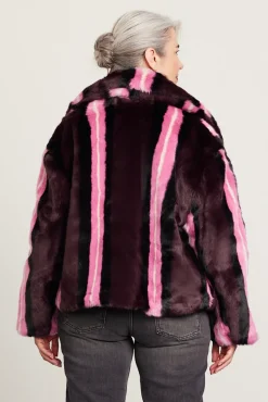 Jakke Traci Burgundy Stripe Faux Fur Coat* Coats