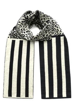 Ingmarson Leopard & Stripe Wool & Cashmere Black Scarf* Scarves & Shawls