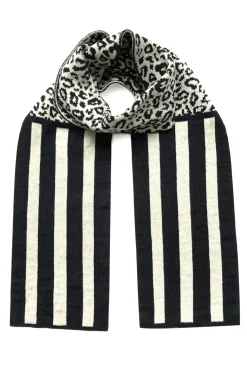 Ingmarson Leopard & Stripe Wool & Cashmere Black Scarf* Scarves & Shawls
