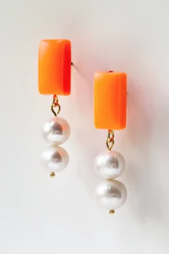Hattie Buzzard Lila Pearl Neon Orange Earrings* Earrings