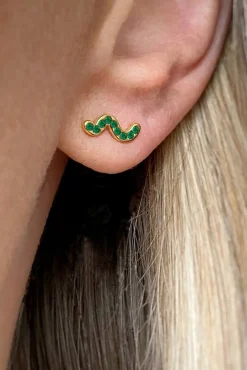 Lulu Copenhagen Snaky Emerald & Gold Stud Earrings* Earrings