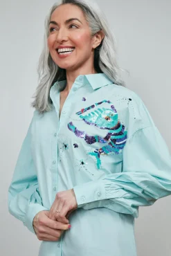 POM Amsterdam Aqua Blue Organic Cotton Blouse* Blouses, Shirts & Statement Tops