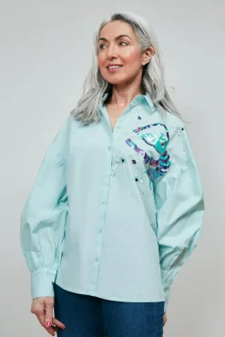 POM Amsterdam Aqua Blue Organic Cotton Blouse* Blouses, Shirts & Statement Tops