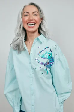 POM Amsterdam Aqua Blue Organic Cotton Blouse* Blouses, Shirts & Statement Tops