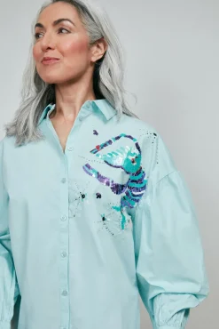 POM Amsterdam Aqua Blue Organic Cotton Blouse* Blouses, Shirts & Statement Tops