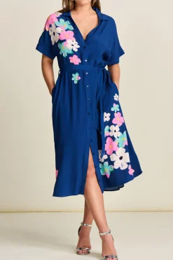 POM Amsterdam Ink Blue Blossom Midi Dress* Dresses & Jumpsuits