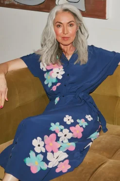 POM Amsterdam Ink Blue Blossom Midi Dress* Dresses & Jumpsuits