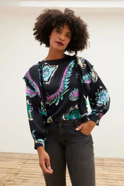 POM Amsterdam Tides Deep Black Printed Top* T-Shirts & Tops|Blouses, Shirts & Statement Tops