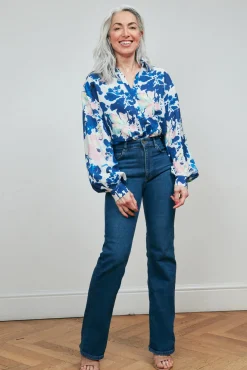 POM Amsterdam Violet Crane Birds Blue Blouse* Blouses, Shirts & Statement Tops