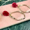ALOË Red Teardrop Irregular Gold Stud Hoops* Earrings
