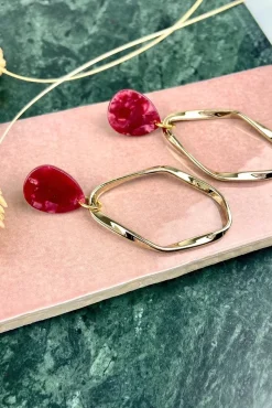 ALOË Red Teardrop Irregular Gold Stud Hoops* Earrings