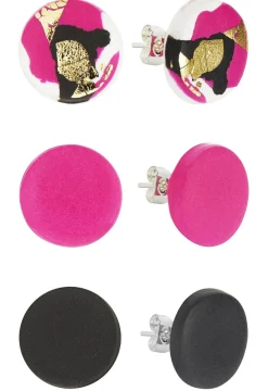 No Shrinking Violet Strike Out Ageism Charity Pink, Black & Gold Set Of 3 Stud Earrings* Earrings