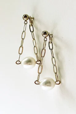Hattie Buzzard Trapeze Pearl Drop Gold Hoop Earrings* Earrings