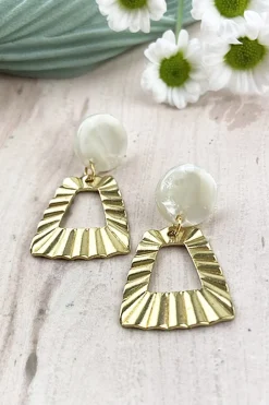ALOË White Marble Brass Trapezoid Studs* Earrings
