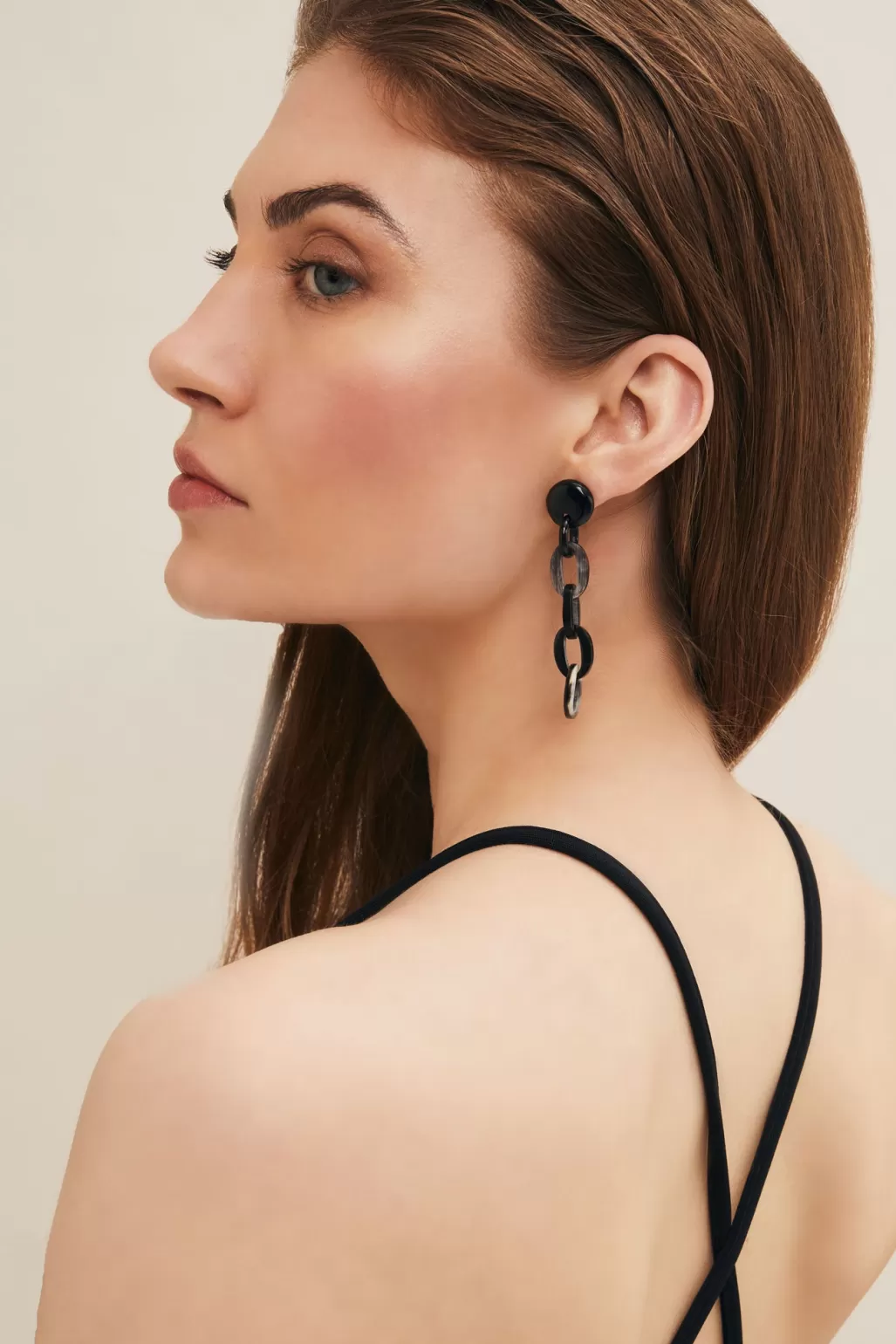 Branch Jewellery Black Buffalo Horn Chain Link Earrings