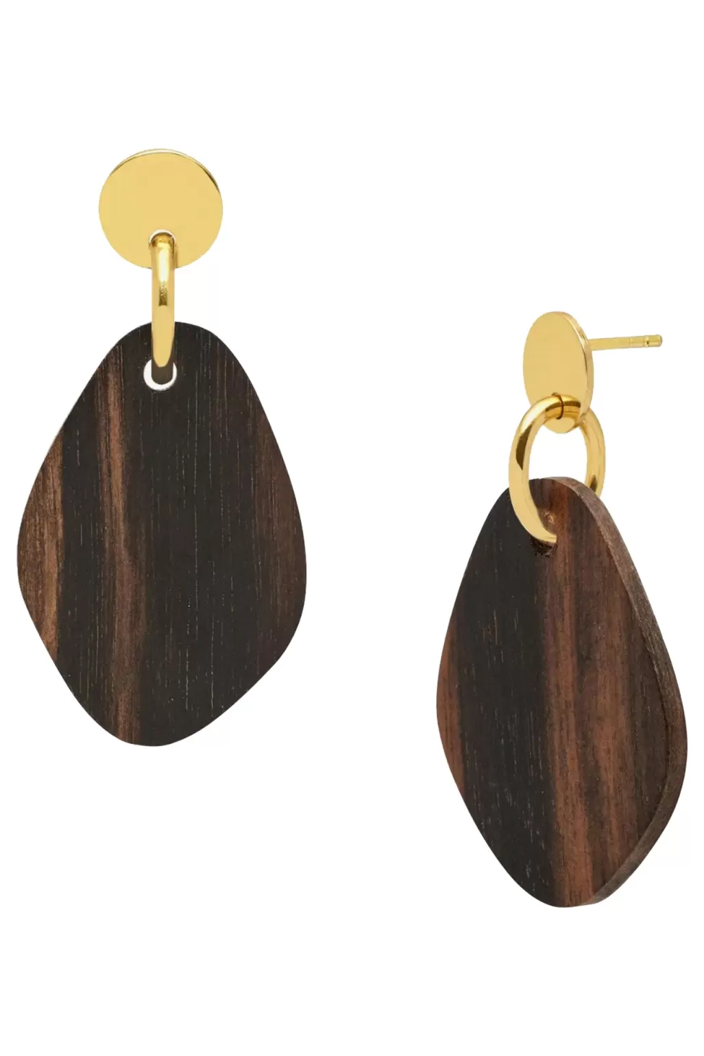 Branch Jewellery Brown Wood Flat Oval Shaped Gold Earrings