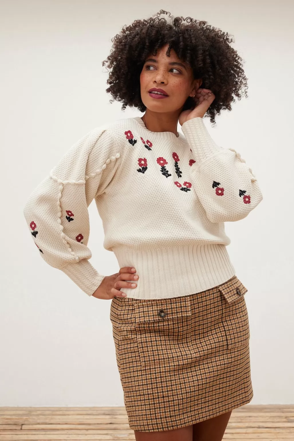 Fabienne Chapot Rizo Floral Embroidered Cream Jumper