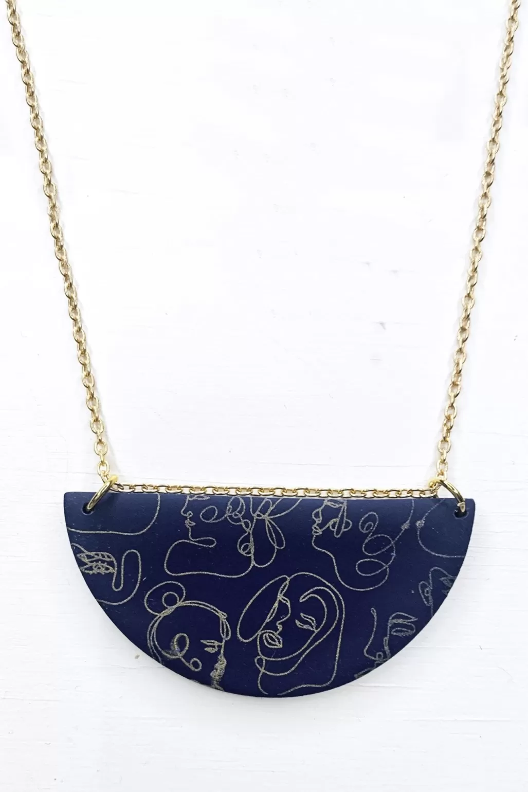 No Shrinking Violet Faces Navy Medium Necklace