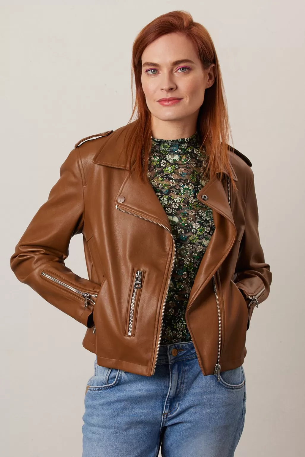 Jakke Beau Chocolate Brown Faux Leather Biker Jacket