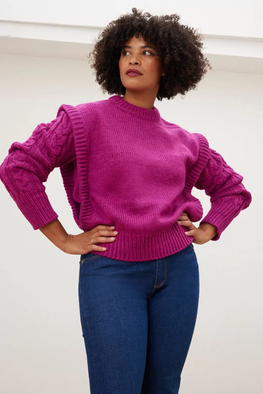 Jakke Billy Cable Knit Fuchsia Jumper