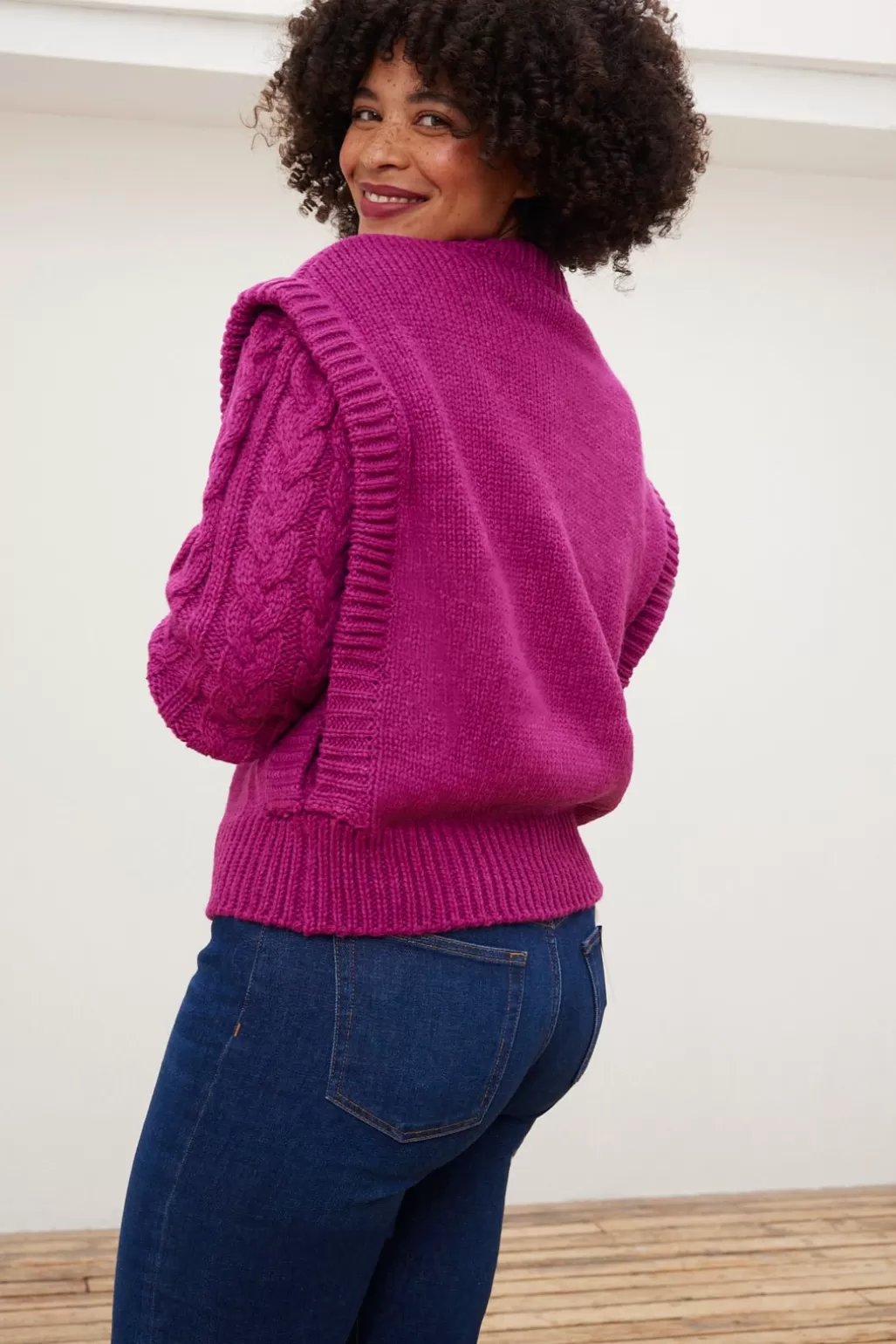 Jakke Billy Cable Knit Fuchsia Jumper