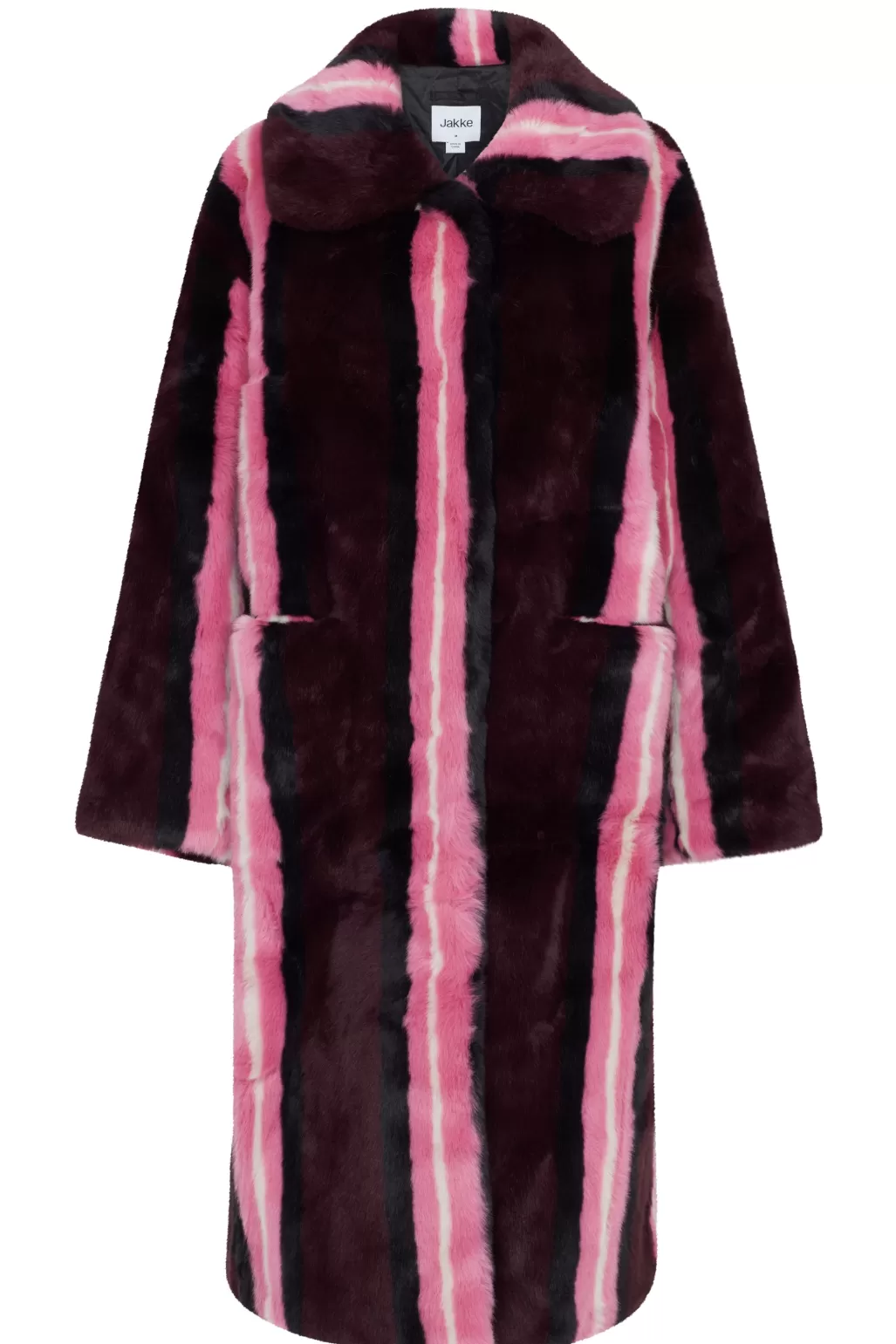 Jakke Kelly Burgundy Stripe Long Faux Fur Coat