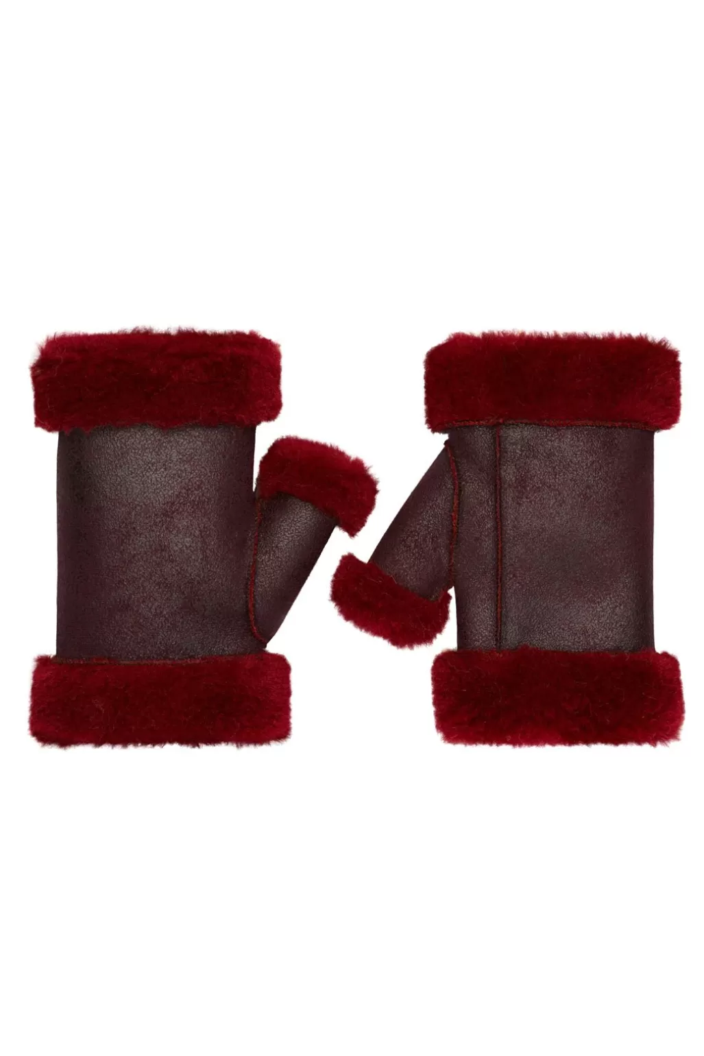 Jakke Sandy Faux Fur Fingerless Burgundy Mittens