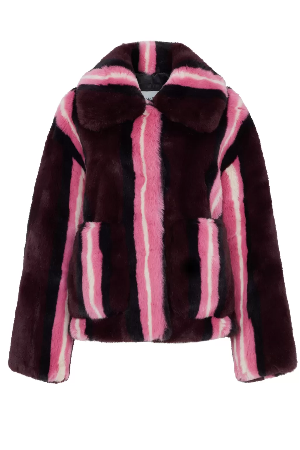 Jakke Traci Burgundy Stripe Faux Fur Coat