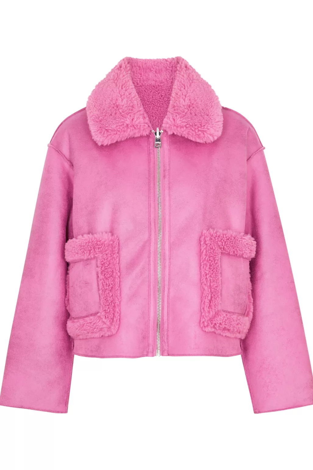 Jakke Vera Bubblegum Pink Faux Shearling & Leather Reversible Coat