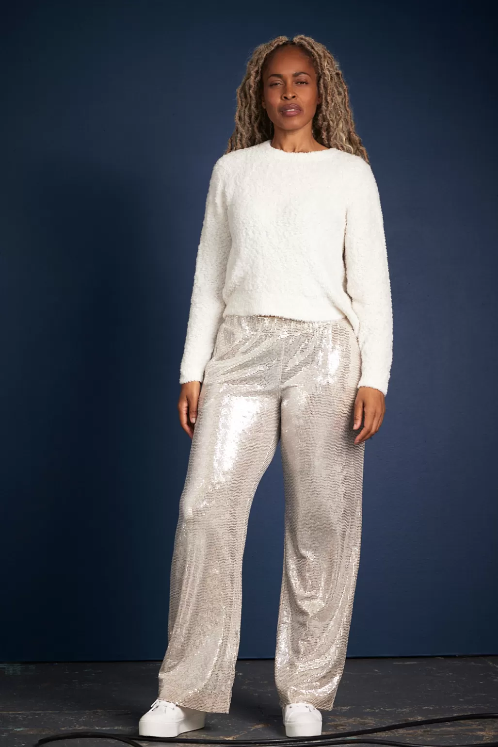 Jeff Rihana Silver Sequin Trousers