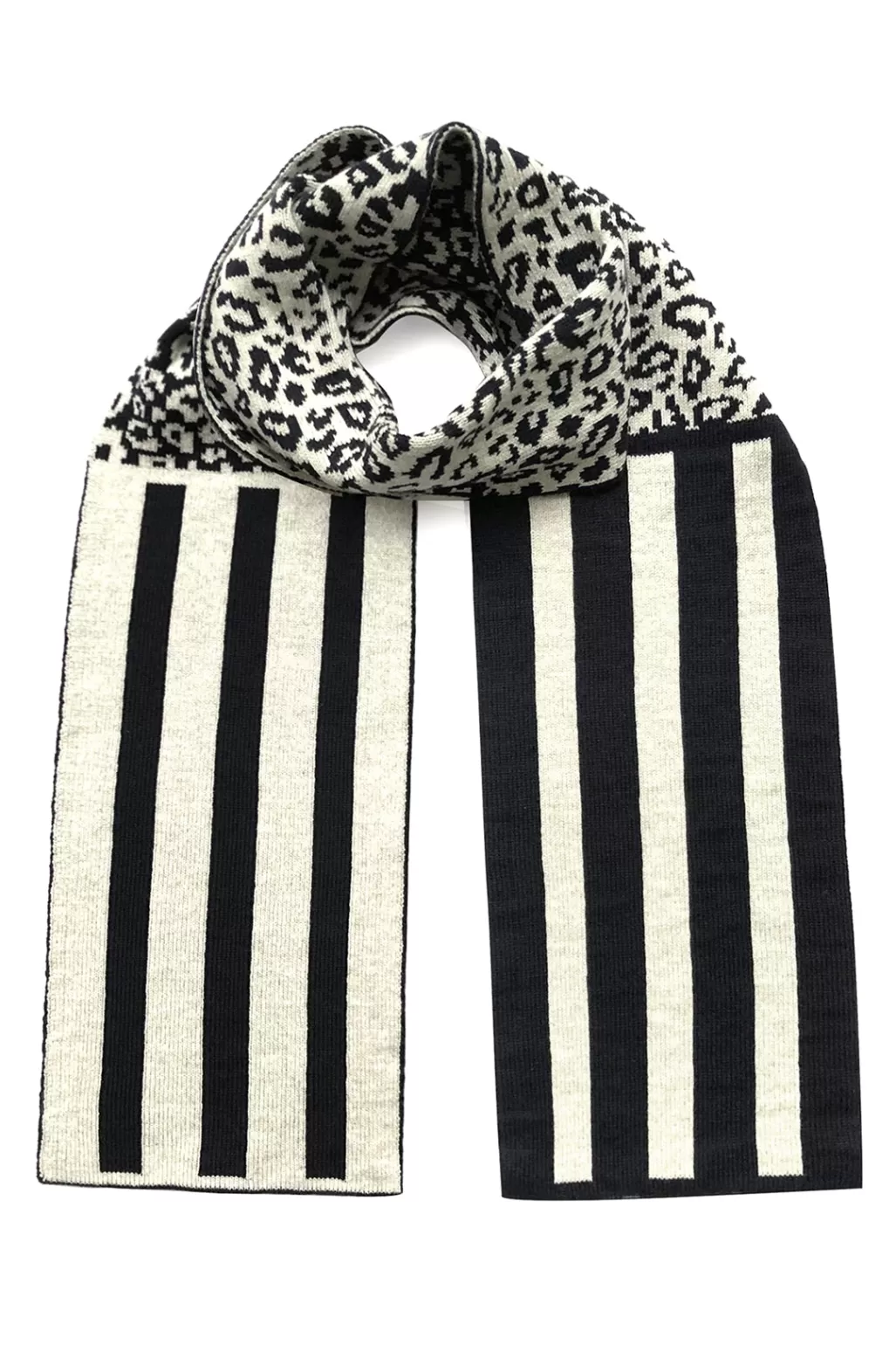 Ingmarson Leopard & Stripe Wool & Cashmere Black Scarf