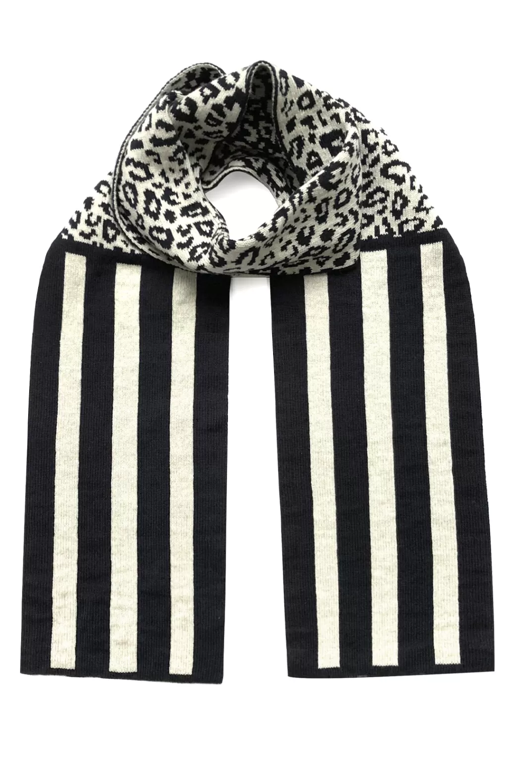 Ingmarson Leopard & Stripe Wool & Cashmere Black Scarf