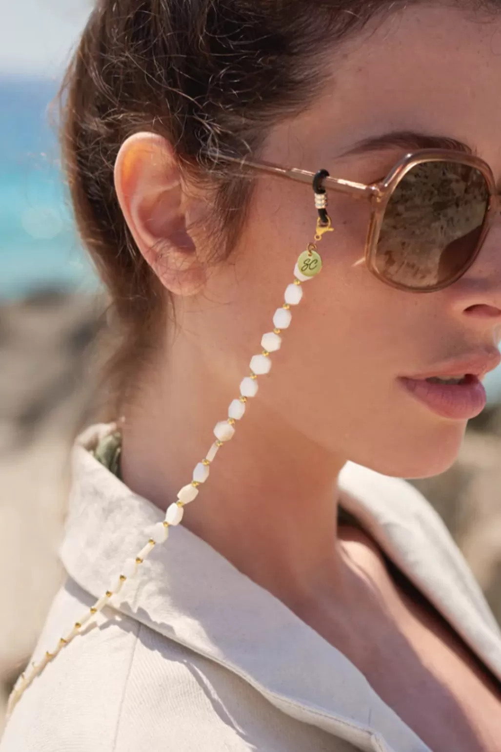 Sunny Cords Maya White Hexagon Glasses Chain