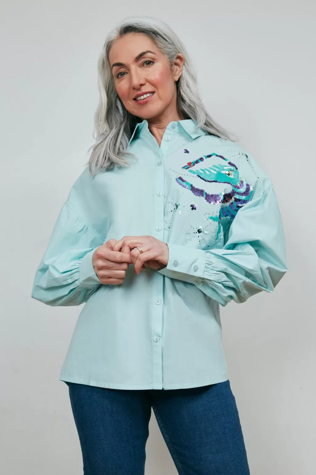 POM Amsterdam Aqua Blue Organic Cotton Blouse