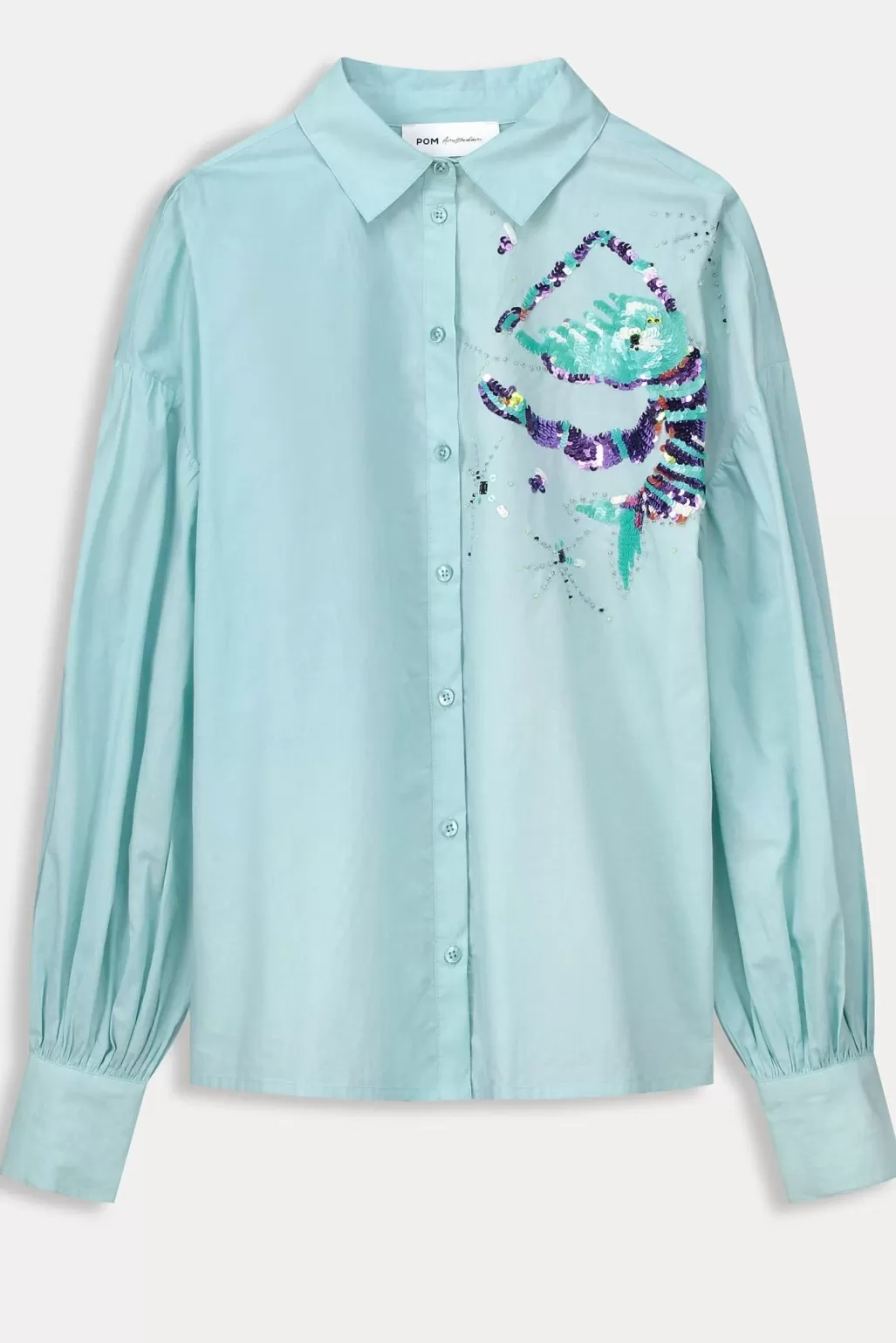 POM Amsterdam Aqua Blue Organic Cotton Blouse