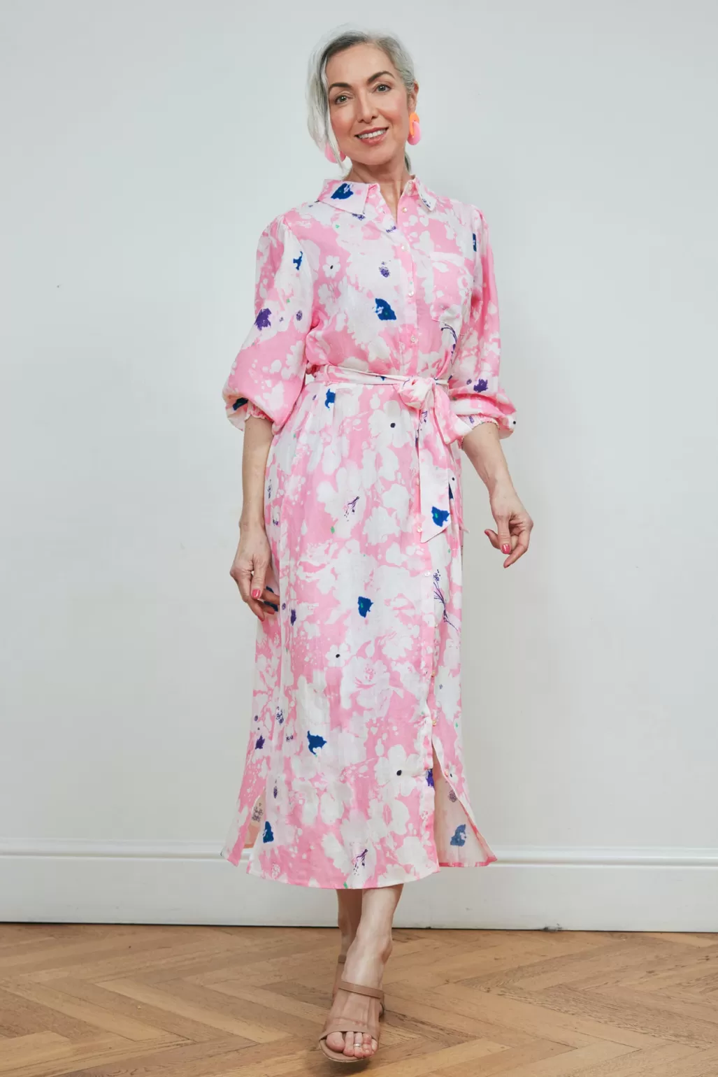 POM Amsterdam Beau Lillies Pink Midi Dress