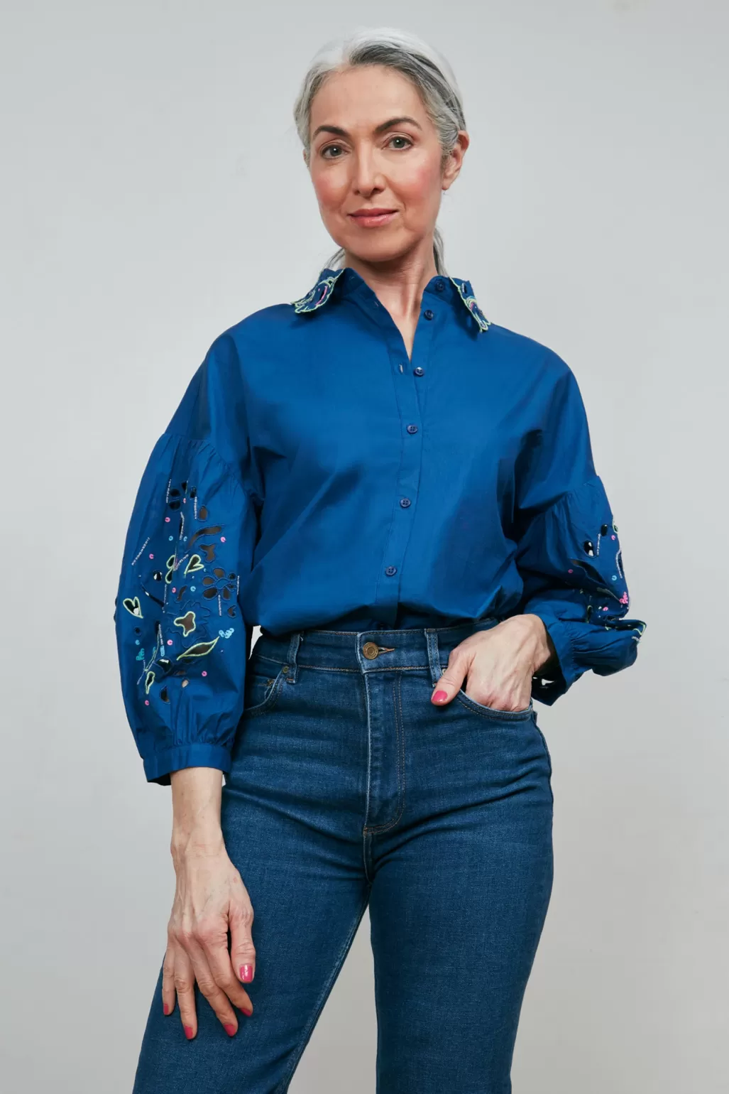 POM Amsterdam Embroidery Ink Blue Blouse