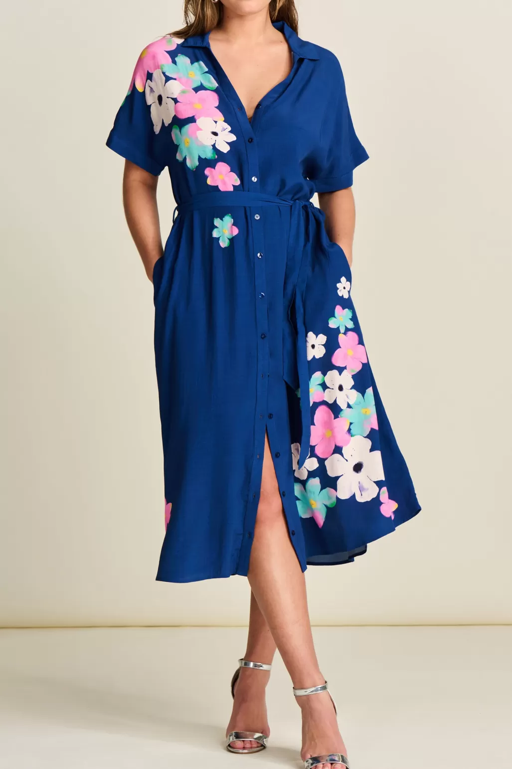 POM Amsterdam Ink Blue Blossom Midi Dress