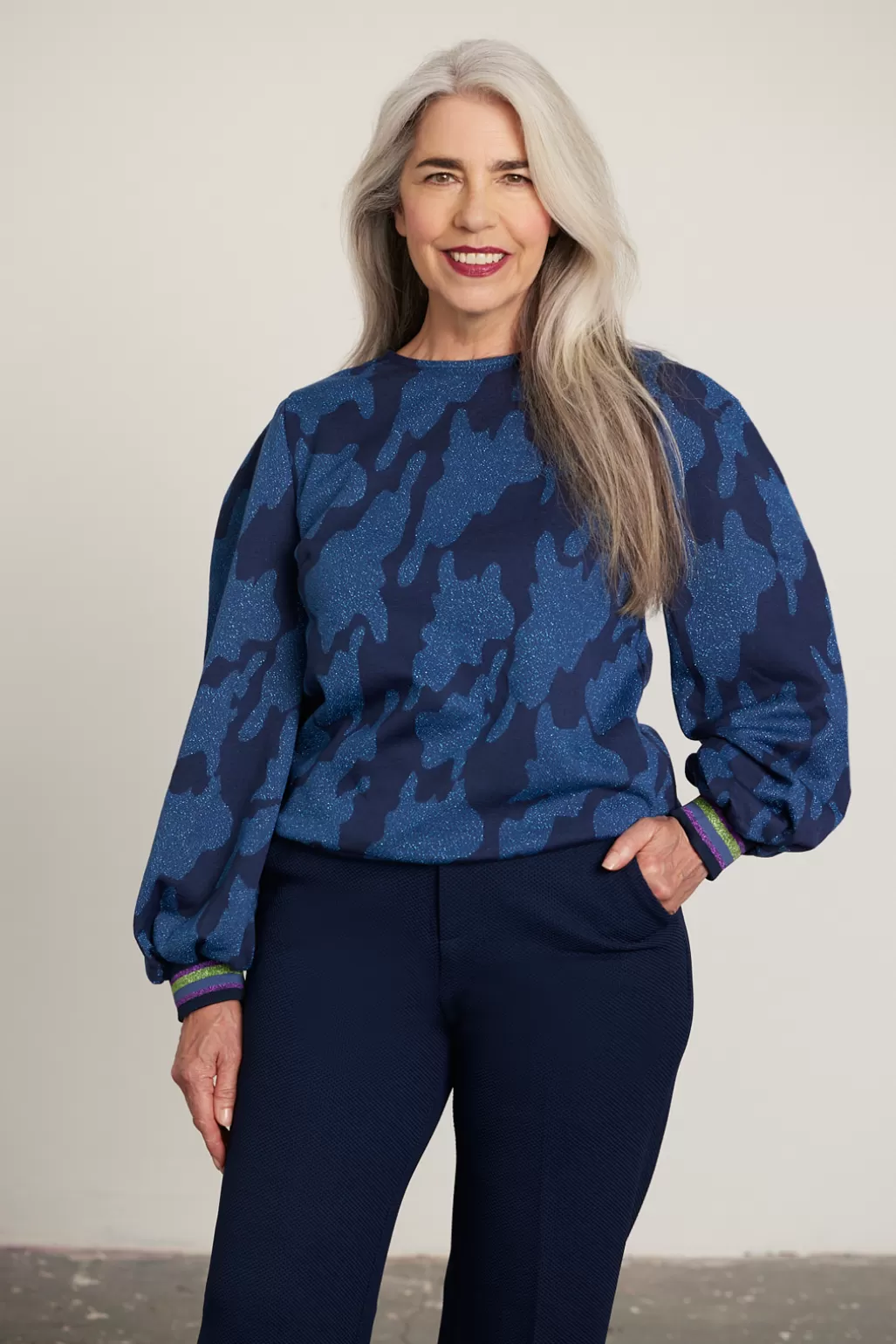 POM Amsterdam Swirl Horizon Blue Sweatshirt Top