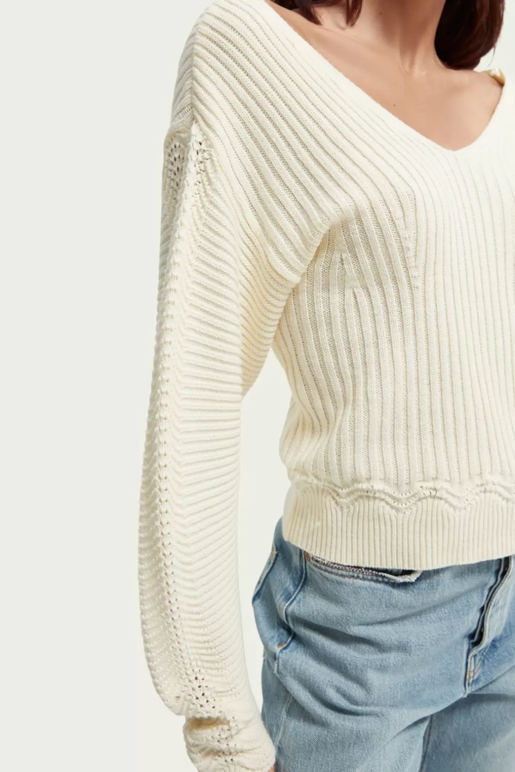 Scotch & Soda Feminine V Neck Cream Jumper