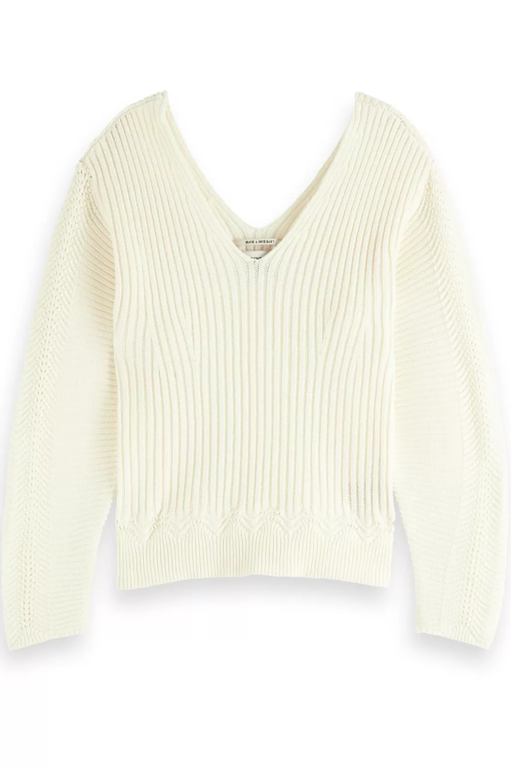 Scotch & Soda Feminine V Neck Cream Jumper