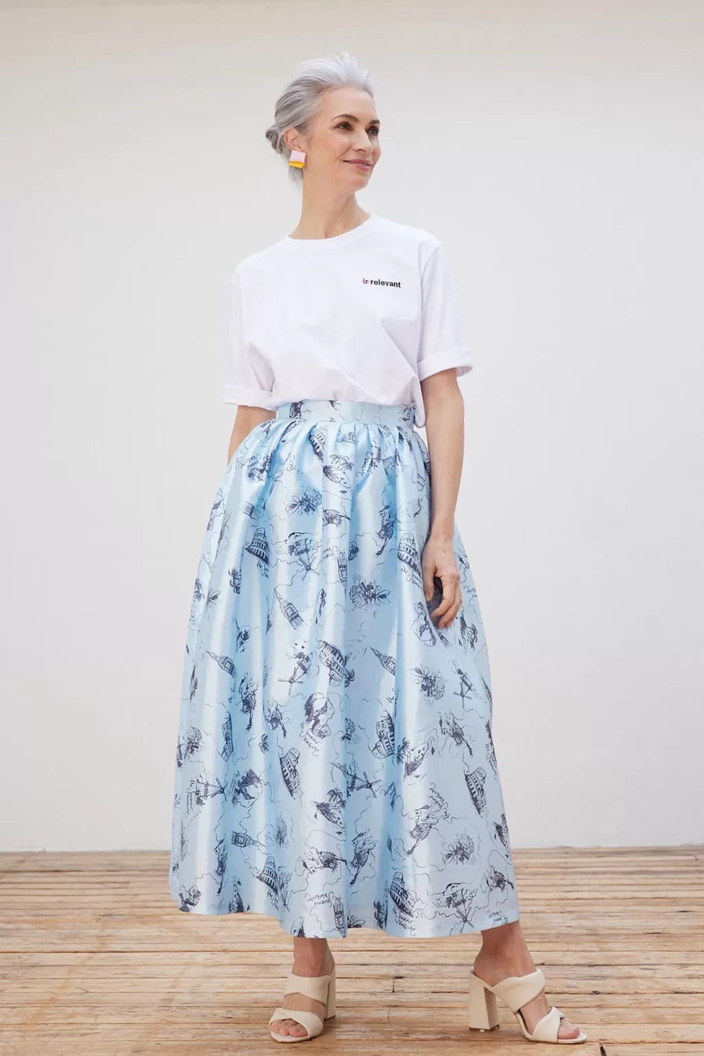 Stella Nova Juna Printed Blue Midi Skirt